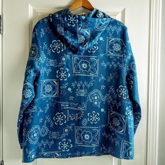 Carole Little Blue White Linen Hooded Jacket - Picture 2 of 4